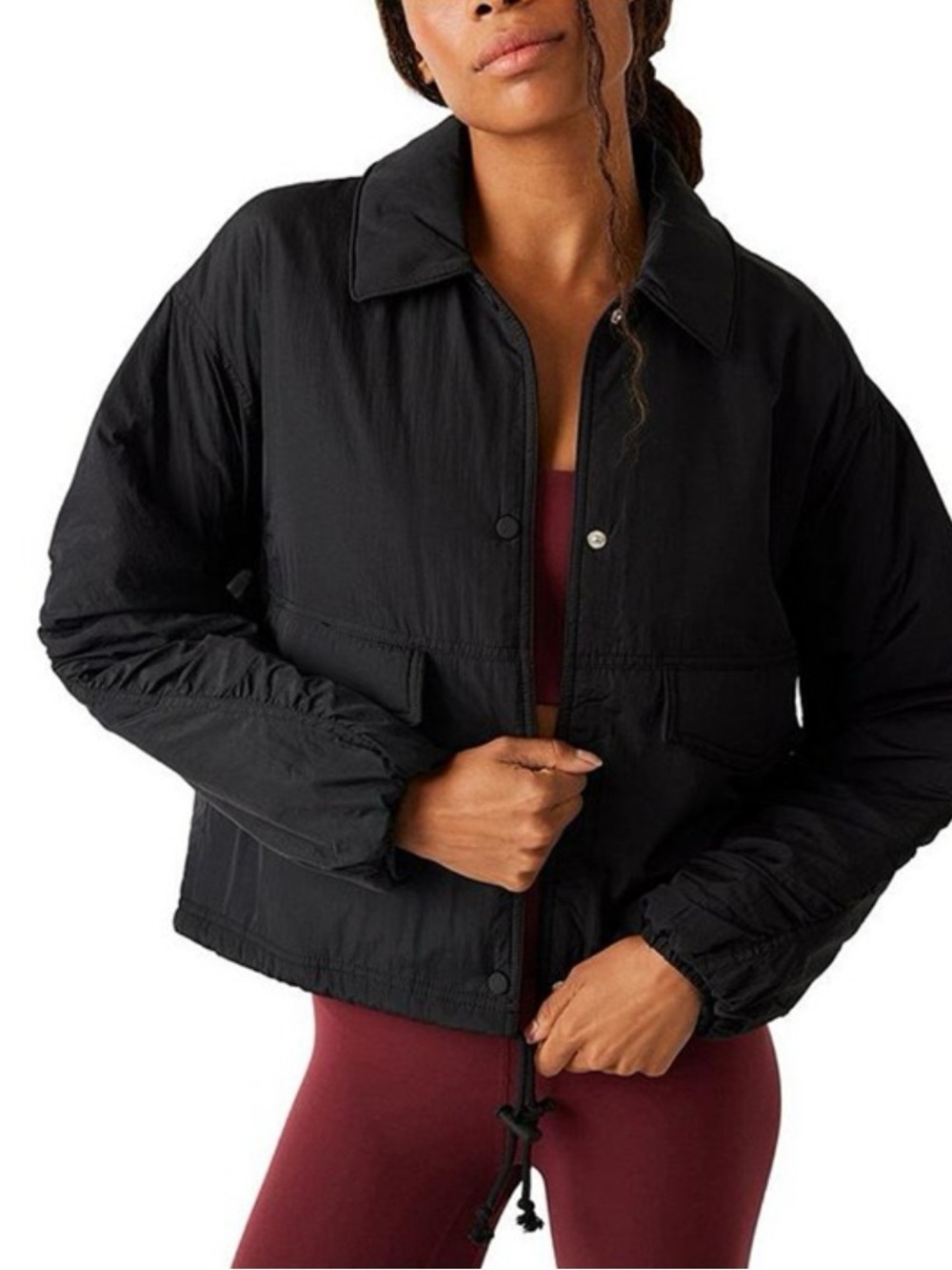 Free People Movement Off The Bleachers Coaches Jacket Black Sz XL